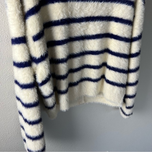 J.Crew Sweater Lady Jacket Striped Brushed Yarn Warm Sesame Indigo Preppy Medium - Picture 14 of 14